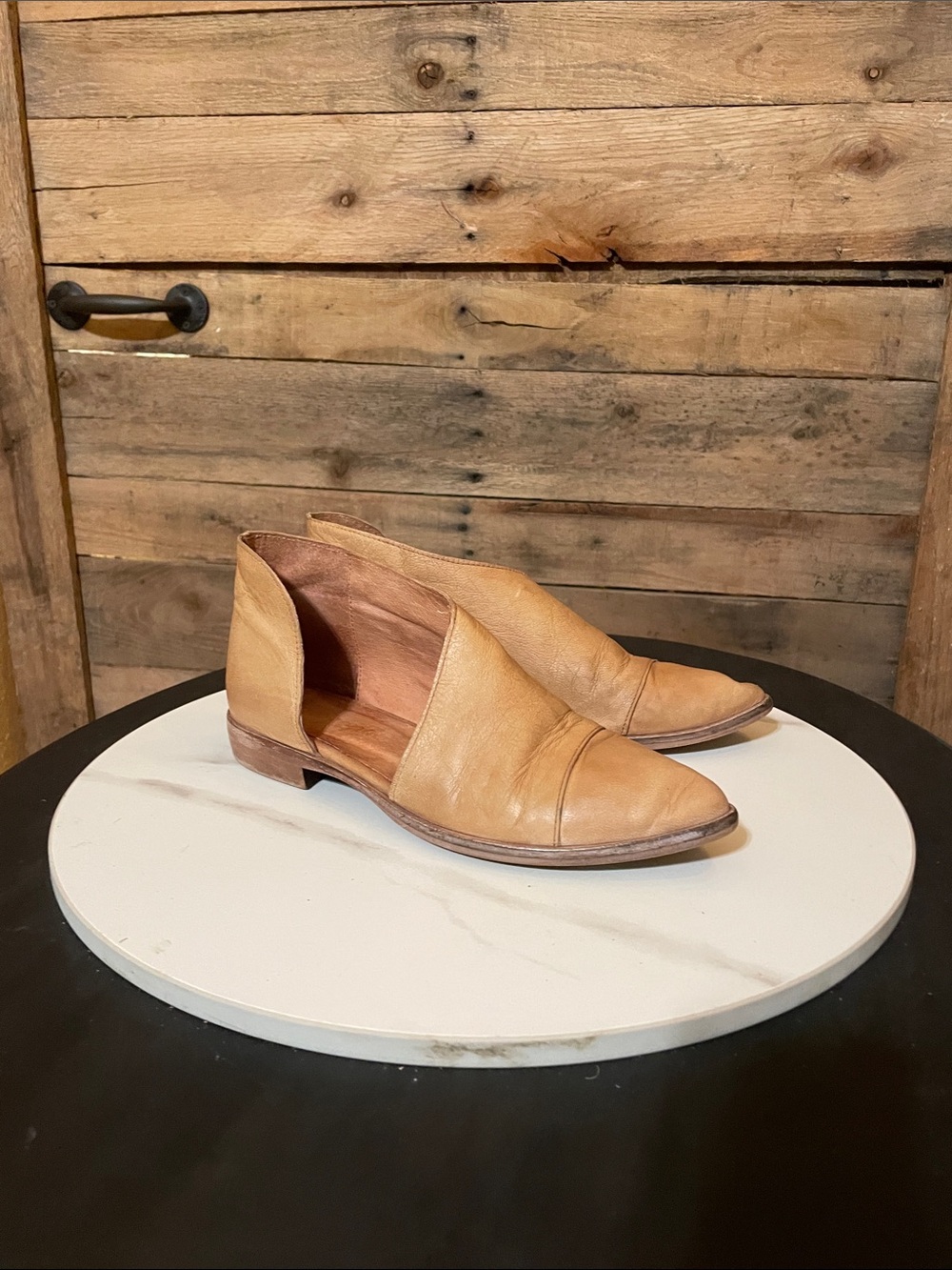 Free People Tan Leather Cutout Mules
